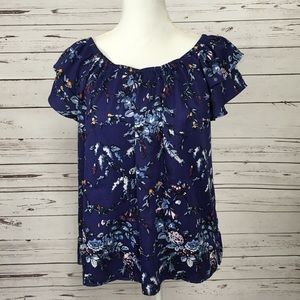 LOFT • Medium Purple Floral Ruffle Top Elastic EUC